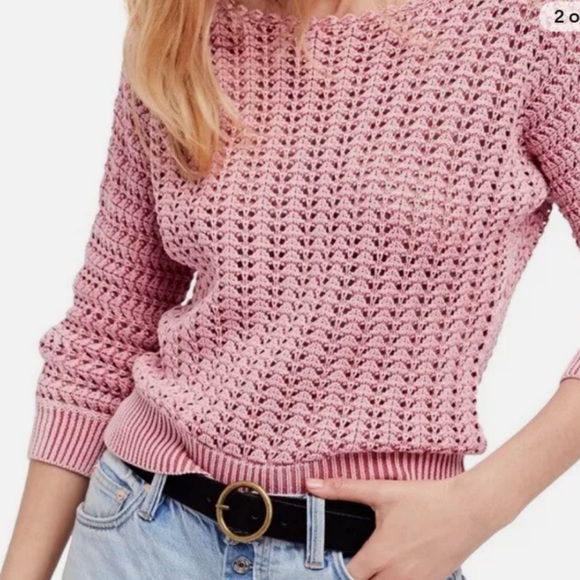 Free People Sweaters - Free People Crochet Knit Boomerang Pink Scalloped Sweater Size Small